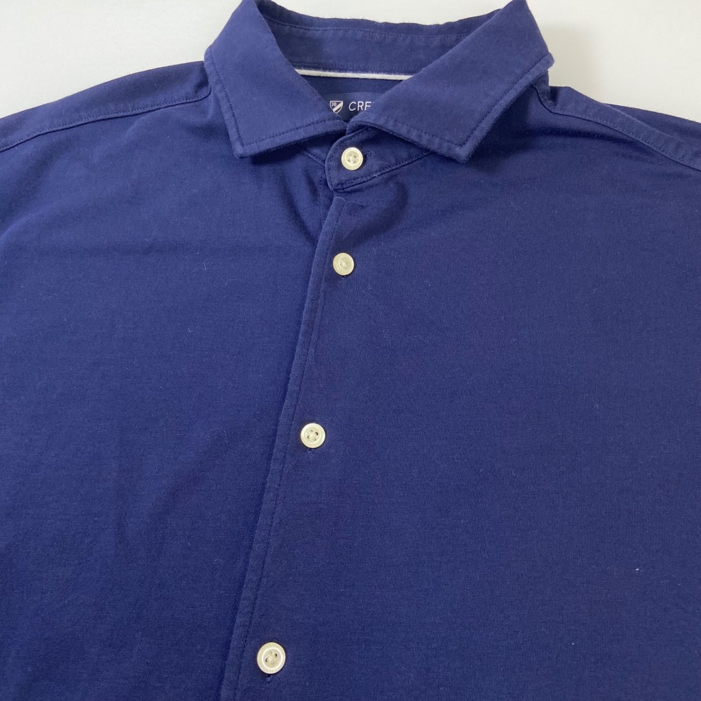 CREMIEUX Mens XL Navy Blue Knit Button Up Short Sleeve Polo Business Casual